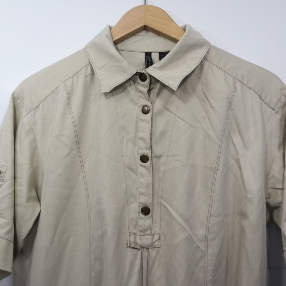 MNG  casual dress short sleeve cotton Beige pocket collared Size M - Picture 4 of 16